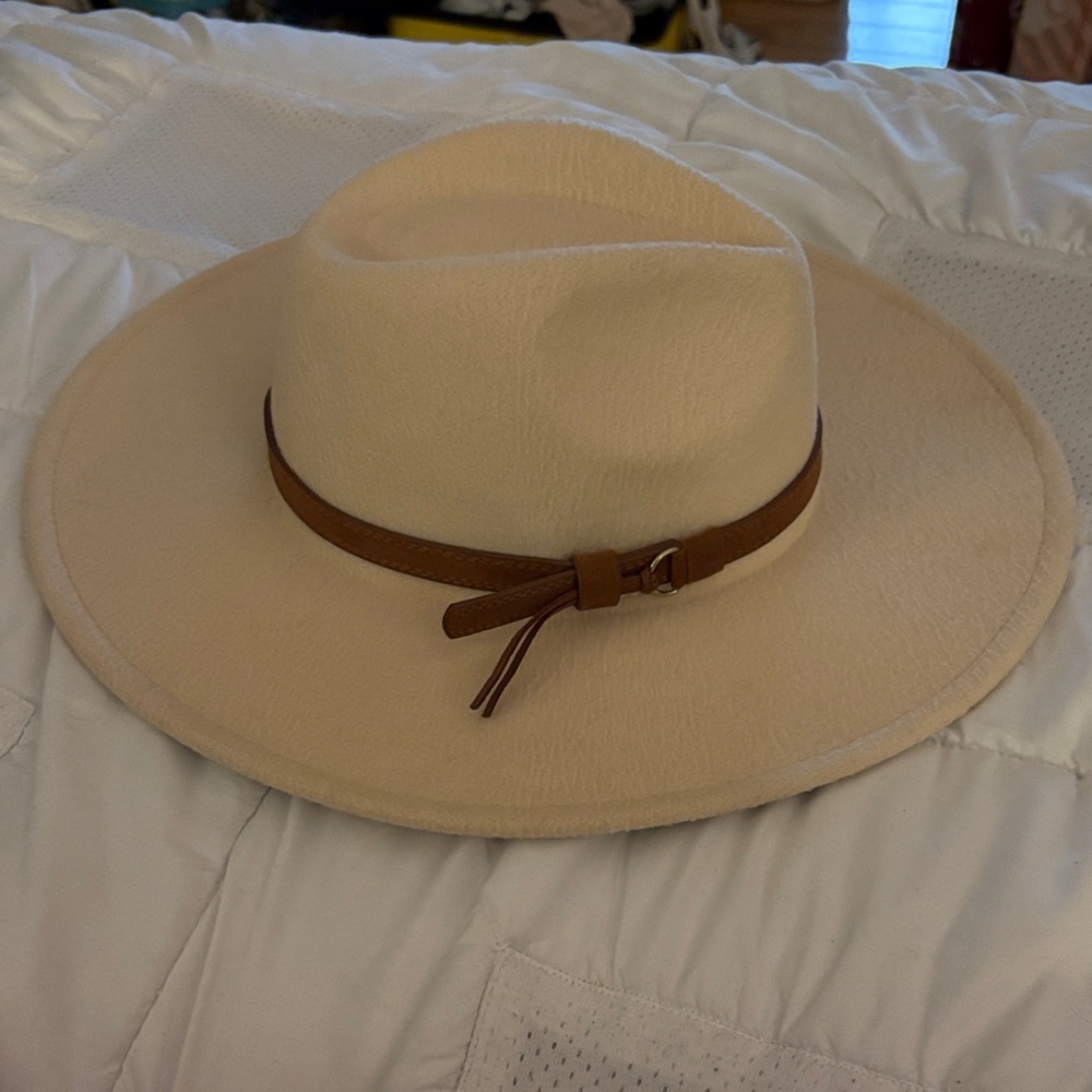 Elegant Cream Fedora Hat with Brown Band